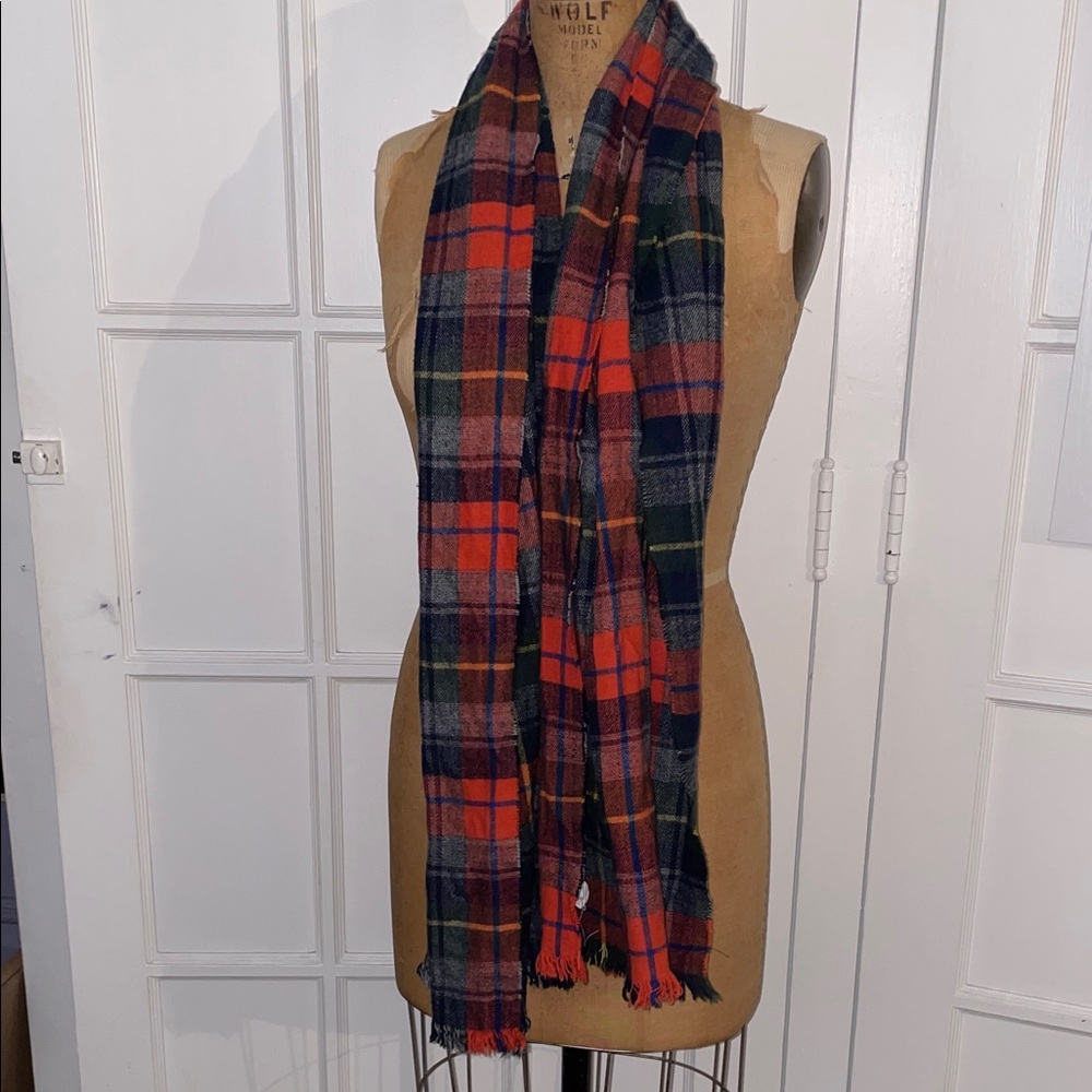Gap Men’s Orange Green Blue Plaid Cozy Scarf